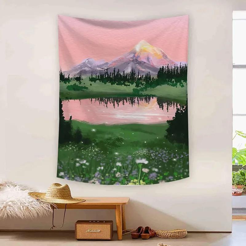 Hand-painted Oil Painting Cute Landscape Pattern Hanging Cloth Home Wall Decoration Tapestry Bedroom Living Room Tapestry