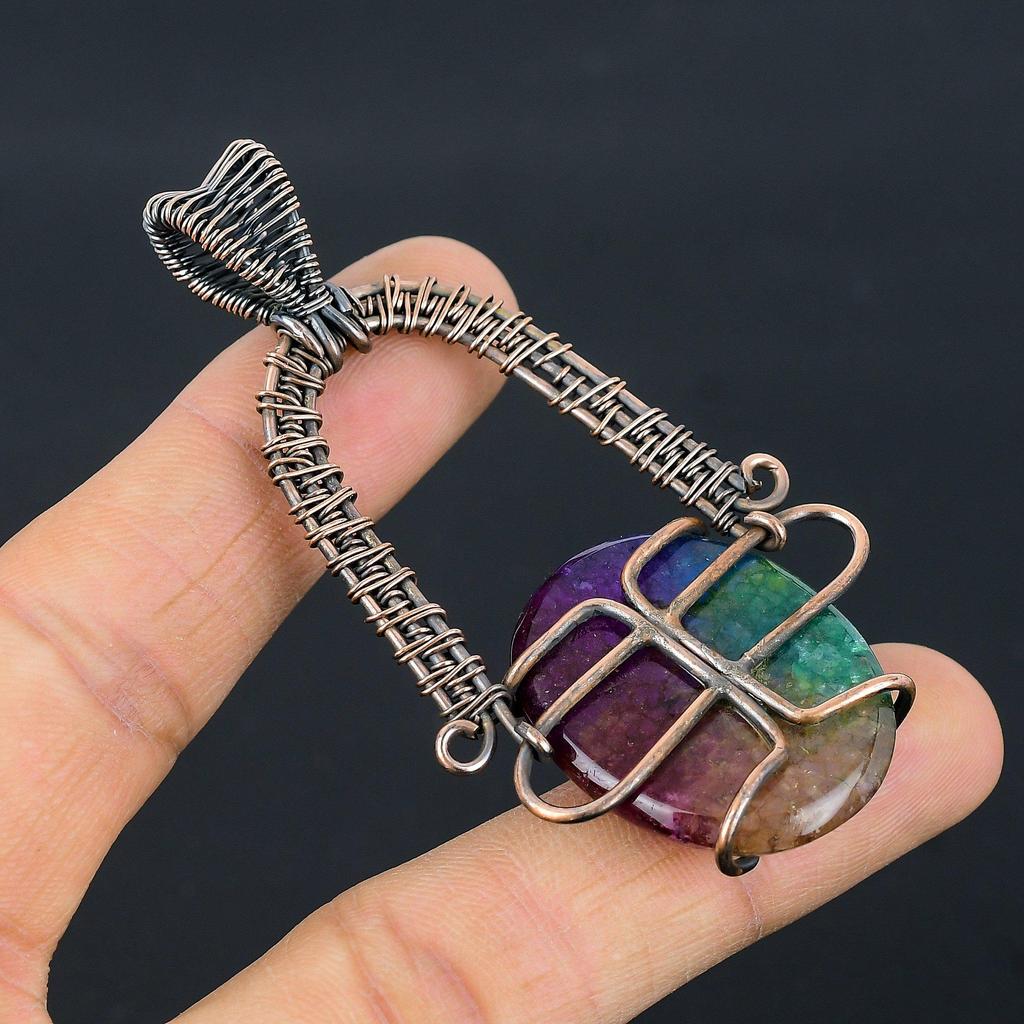 Rainbow Solar Quartz 999 Copper Wire Wrapped Pendant, Handmade Gemstone Pendant Jewelry, Gifts For Wife Brand New Pendant