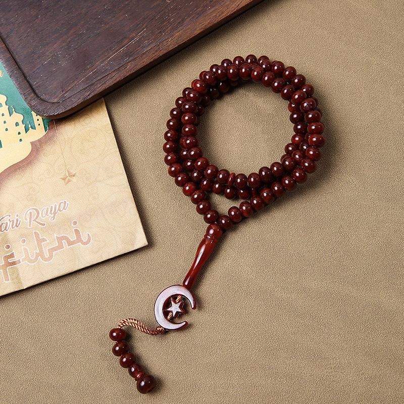 Mond Stern Rosenkranz Glatt Muslimische Tasbih Gebetsperlen Acrylperlen Halskette Exquisit 8mm Gebetsperlen Für Eid Al-Fitr Ramadan