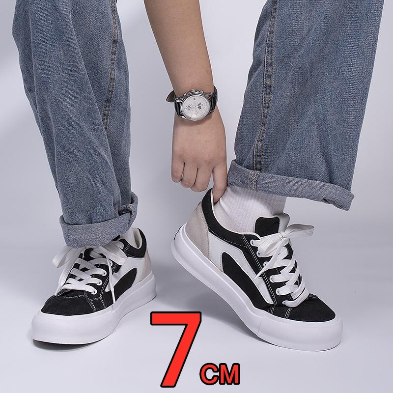 Cow Suede Thick Bottom Vintage Patchwork Couple Elevator Shoes Height Increasing Shoes Non-Slip Lift Skateboard Shoes