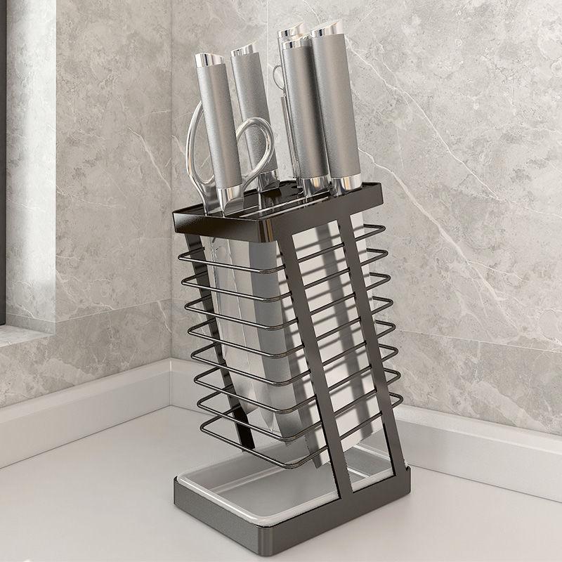 304 Stainless Steel Kitchen Knife Holder Utility Knife Rack Countertop Organizer with Drip Tray for Chef Rust-Proof Organizer