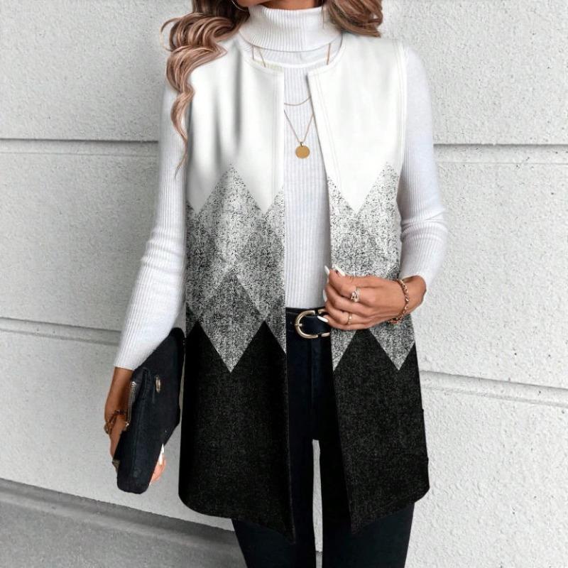 TIFICY Women's Fashion Casual Colour Block Print Spring Fall Sleeveless Vest Jackets & Coats