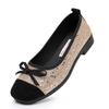 2025 New Women's French-Style Sequined Bow Flats: Square Toe, Shallow Mouth Evening Shoes