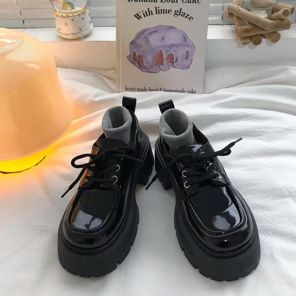 Retro British style lace-up black platform small leather shoes women's spring and autumn 2025 new versatile height-increasing single shoes