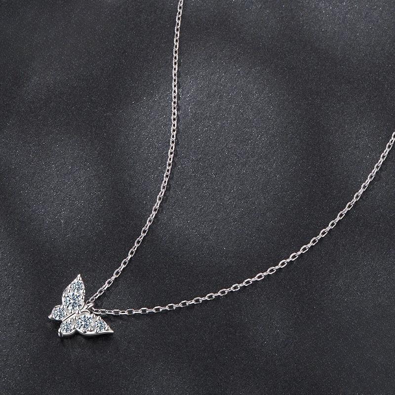 Moissanite Butterfly Necklace Sterling Silver Insect Pendant Necklace Adjusable Link Chain for Women Sparkling Gift