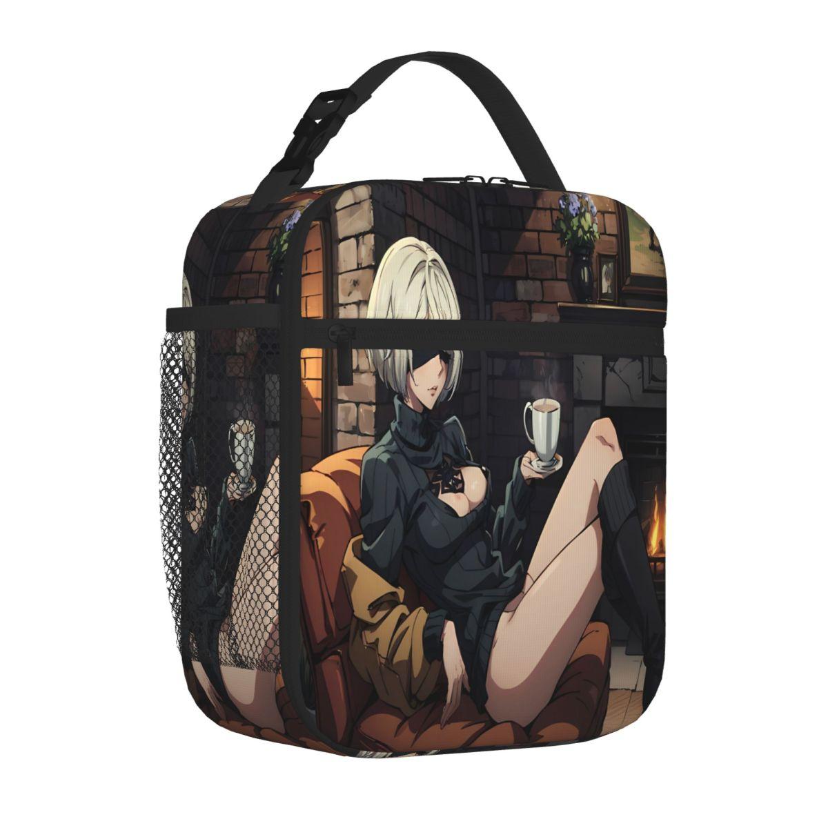 Bestselling 2B Nier Automata Mens Style Canvas Lunch Bag Safari Lunch Cooler Lunch Bag One Size