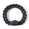 Hip Hop Jewelry 12mm Wide Black Gun Plated Zircon Bracelet Iced Out Blue CZ Cuban Link Chain Bracelet for Men