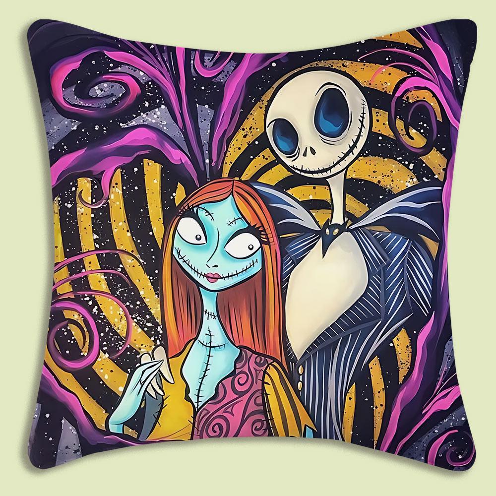 Halloween Skull Jack Sally Pillow Covers Cartoon Sofa Decorative Home Double-Sided Printing Short Plush Cute Cushion Cover