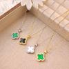 Fashion Commuter Double Sided Four Leaf Clover Zircon Pendant Clavicle Necklace For Women