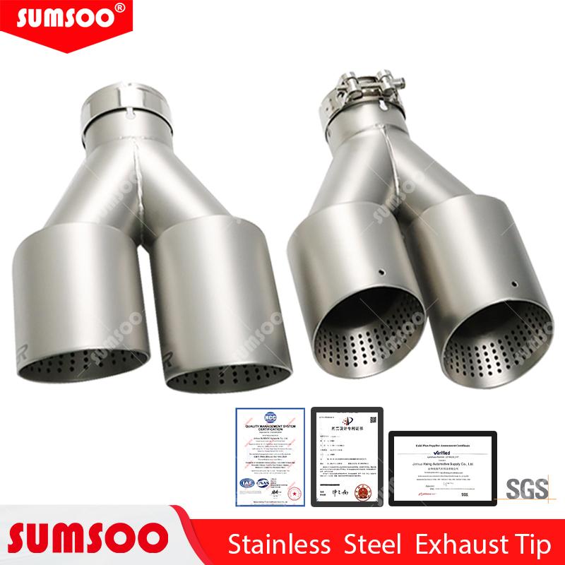 BEY1 1Pcs Double Matte Stainless Steel Car Muffler Tip Exhaust Tip System Pipe Universal Exhaust Tip  60 63  for GTI MK7 Golf7 Nozzle