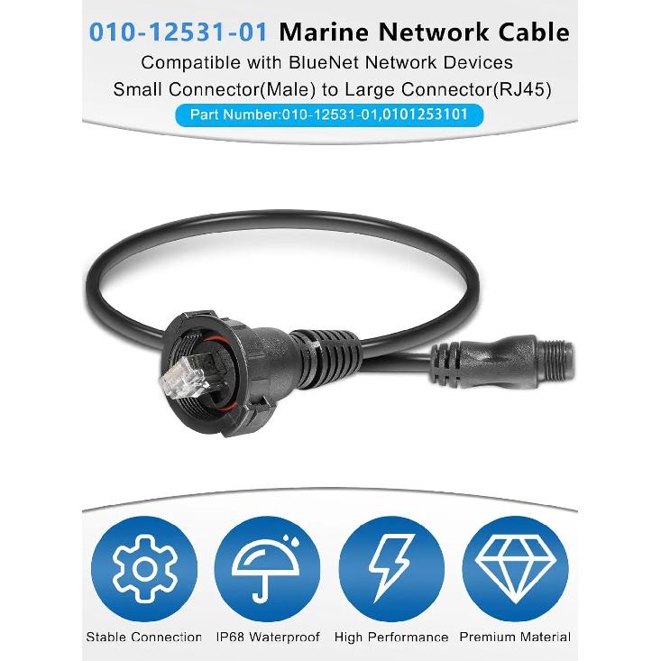 010-12531-01 Marine Network Adapter Cable Black Small (Male) to Large RJ-45 Connector For Panoptix LiveScope System GC 200 Etc