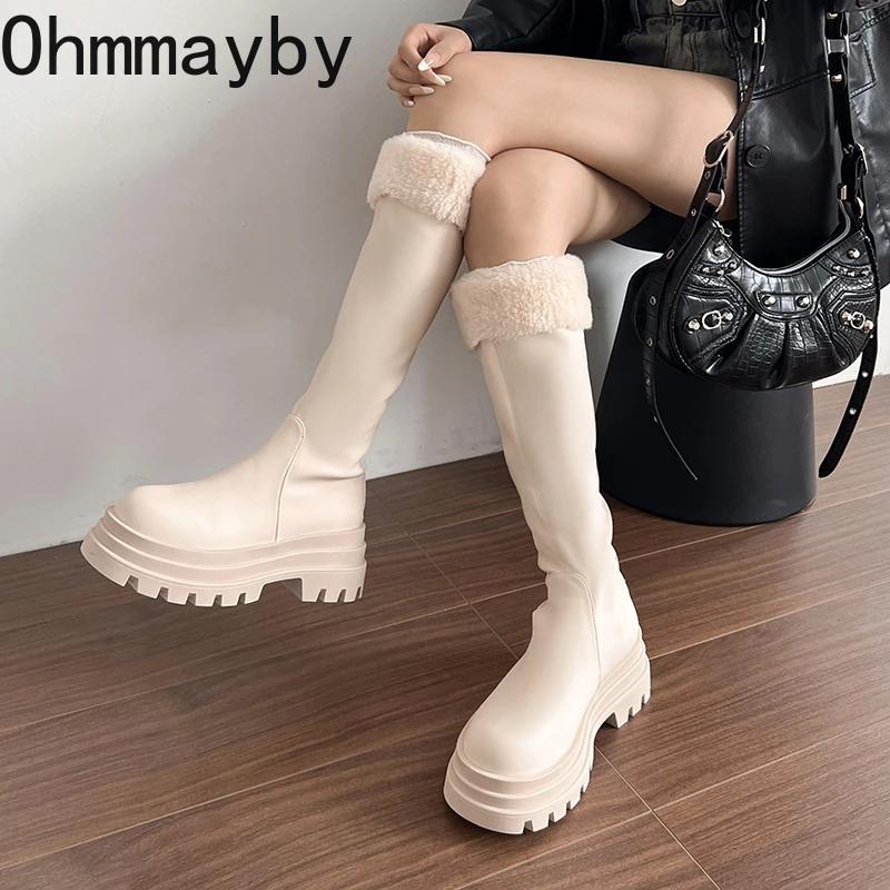 Zimní Teplé Plyšové Dámské Rytířské Dlouhé Boty Módní Platforma Kozačky po Koleno Stručné Hranaté Podpatky Boty