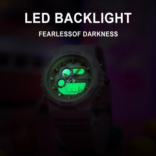 Reloj de Mujer PINDOWS, Resistente al Agua 50M, Reloj Deportivo Digital para Exterior con Multifunción, Luz de Fondo LED, Calendario, Alarma y Cronómetro