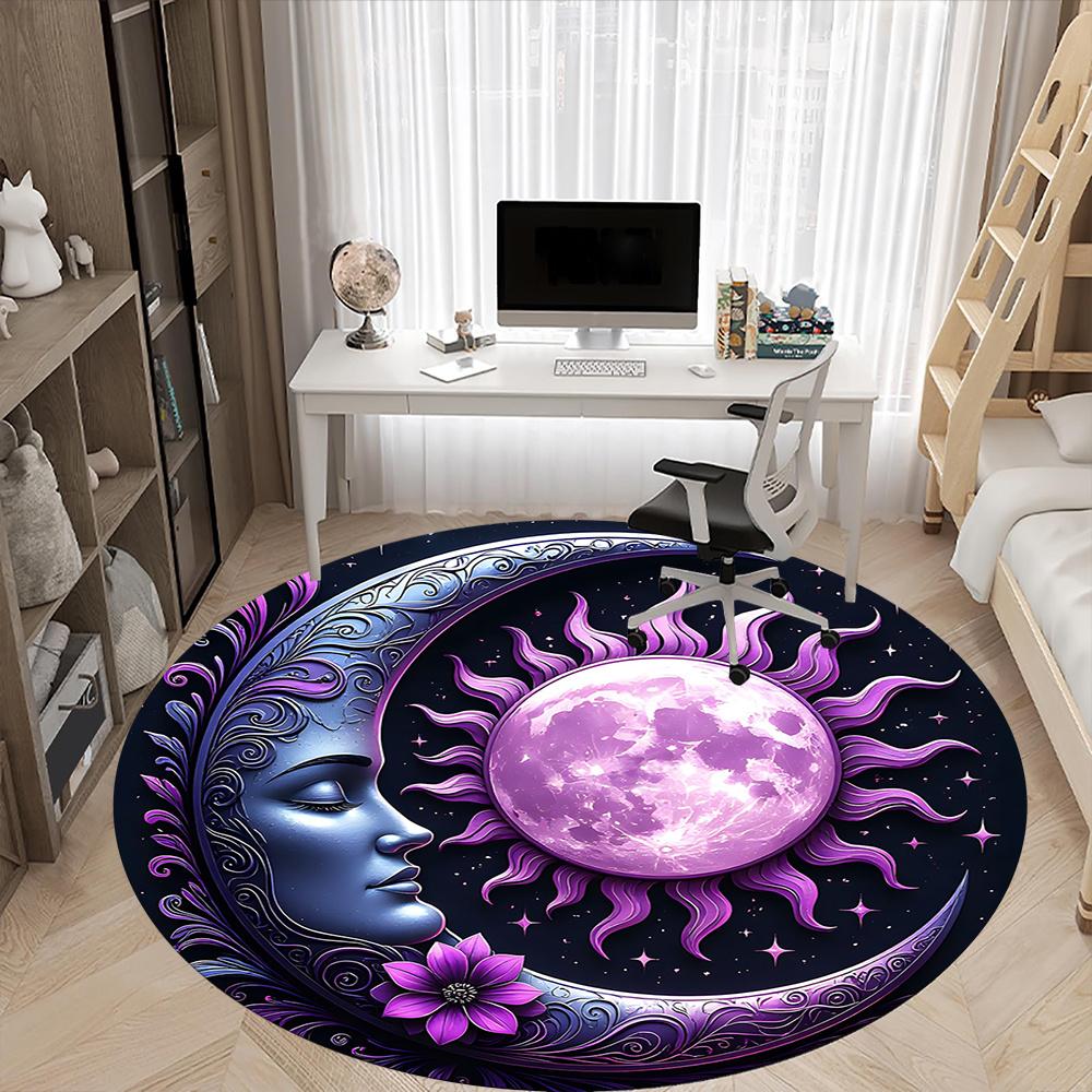 1pc Moon Sun Office Round Area Rug, Indoor Mat Suitable ForOffice, Under Office Chairs Bedroom Living Room Home Decor, Room Decot120