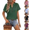 Women's Fashion V-Neck Button T-Shirt Colour Loose Short Sleeve Top