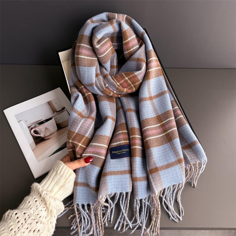 Classic British Style Autumn And Winter Plaid Warm Scarf Women'S Shawl Versatile Commuter Fringed Fine Sand Imitation Cashmere Scarf