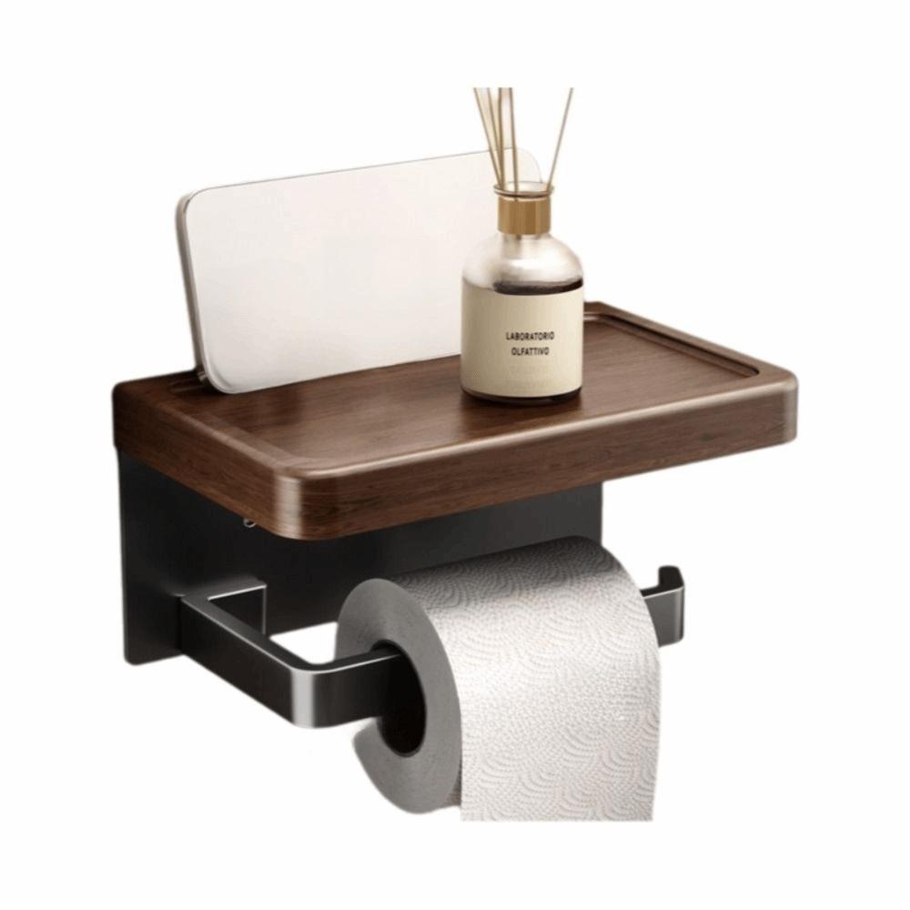Wood Material Toilet Paper Roll Dispenser with Storage Tray Bathroom Tissue Roll Rack  Home
