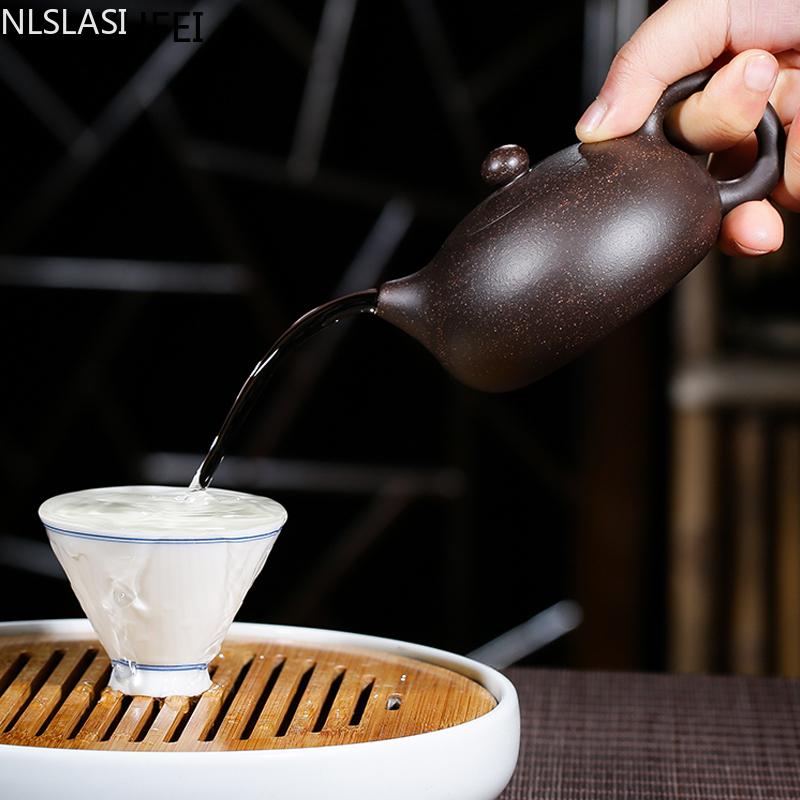 Chinese Yixing teapot purple clay xishi pot handmade unique shape pot kettle home ball hole Dahongpao oolong tea tea set 150ml