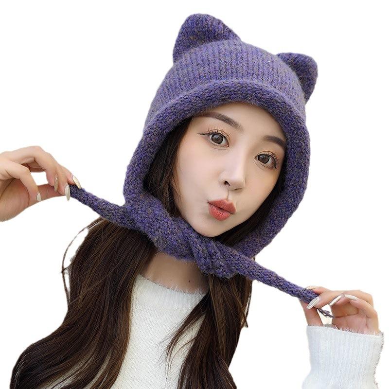 Fashion Ear Ear Protector Knitted Hat Women's Autumn and Winter Mohair Warm Ski Hat Student Hat