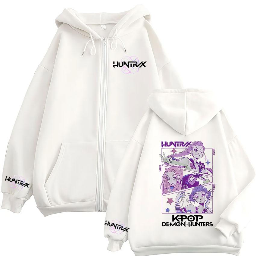 Dämonenjäger K-Pop Film Kapuzenpullover mit Reißverschluss Herren Damen Harajuku Langarm Mode Übergroße Jacke Reißverschluss Sweatshirt Streetwear