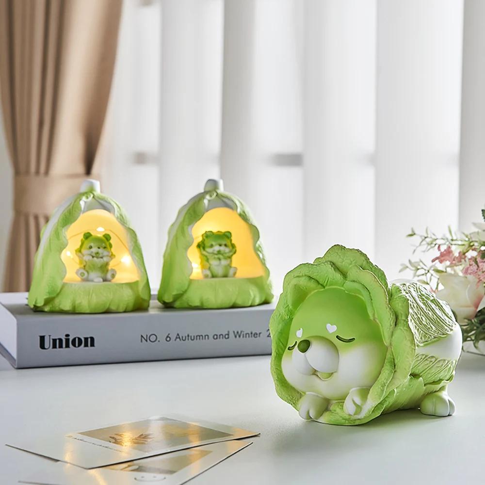 Aesthetic Miniature Cute Resin Vegetable Cabbage Dog Creative Animal Figurines Desktop Car Dashboard Home Decoration Gifts