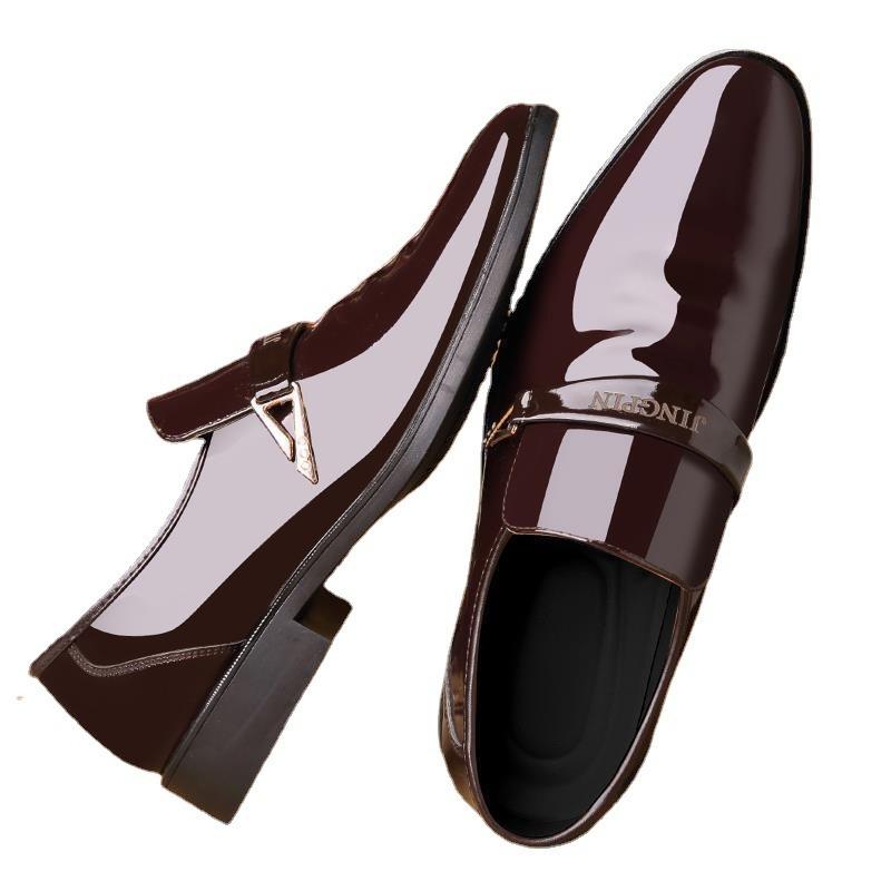 Men's Leather Shoes British Business Dress Leather Shoes Men's Green Glossy One Pedal Lazy Work Shoes Casual Shoes