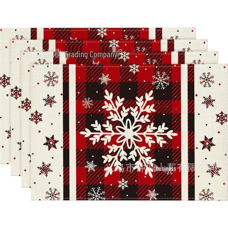 New Christmas Placemat: Pine Tree & Snowman Print, Linen, Heat-Resistant Winter Table Decor