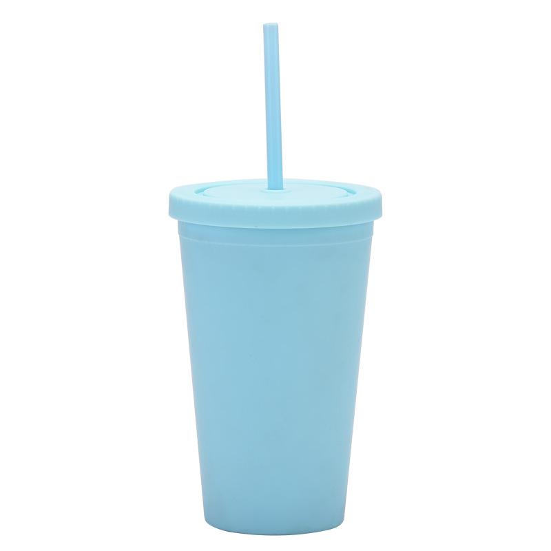 Candy Color Double-Layer Plastic Straw Cup 16Oz Drinking Cup Simple Plastic Matte Straw Cup