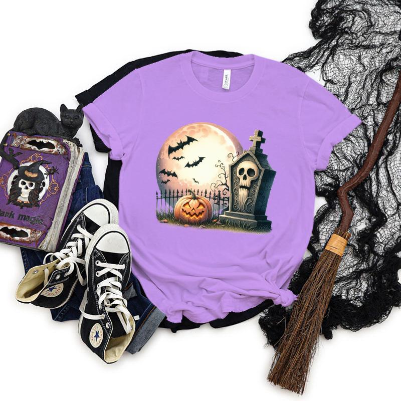 Pumpkin Skeleton Horror Halloween Tshirt Women Spooky Season Shirt Horror Pumpkin Graphic T Shirts Women Skeleton Halloween Top