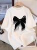 Roundneck Tshirt Modern Large Bowtie T Shirt Women Summer Casual Short Sleeve Graphic Tee Trendy Minimalism Style Lady Top