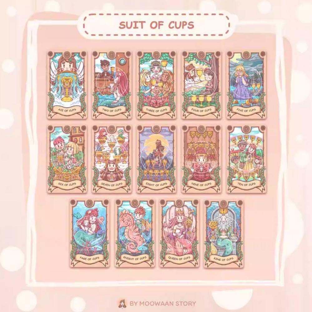 Tarotový systém 10,3*6 cm Radostná cesta Tarot Rider-Waite Cartoon Roztomilý tarotový balíček 79 ks karet (obsahuje 1 speciální kartu)