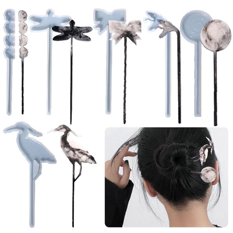 Butterfly Dragonfly Hairpin Molds Hair Stick Silicone Molds Headdress Hair Pin Epoxy Resin Casting Mold Jewelry Making DIY Craft
