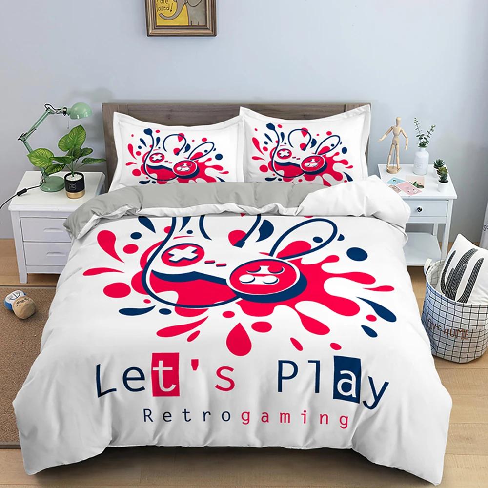 Gaming Gamer Duvet Cover Set Gamepad Bedding Set,Video Game Comforter Cover Neon Gamepad Geometry Brick Wall Design Quilt Cover