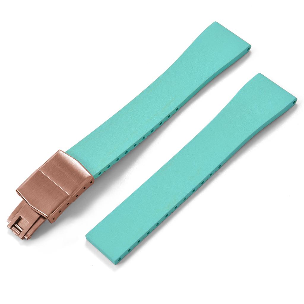 New Fluoro Rubber Watch Band CTS FKM Strap 16 18 19 20 21 22mm Cut to Size Fast Release Adjustable Universal Rose Gold Buckle