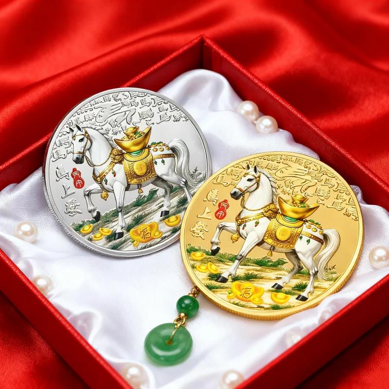 40MM Metal Gold Collection 2026 Year Chinese New Year Souvenir Coins Lucky Animal Horse Collectible Coins Silver Challenge Coin