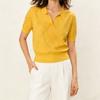 Women Summer Thin Knit Polo Collar Short Sleeve Slim Commute Top