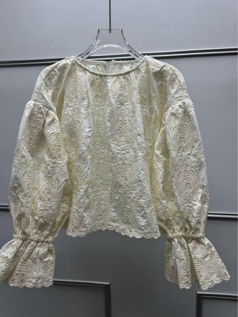 French Retro Lace Bell Sleeve Embroidered Top - Autumn/Winter Collection
