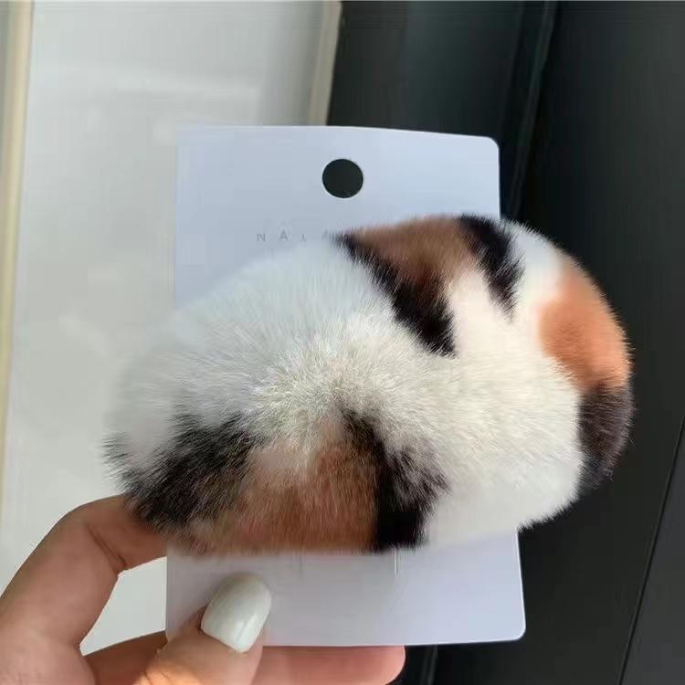 Girls Plush Hairpin Natural Rabbit Fur Women Bangs Hairpin