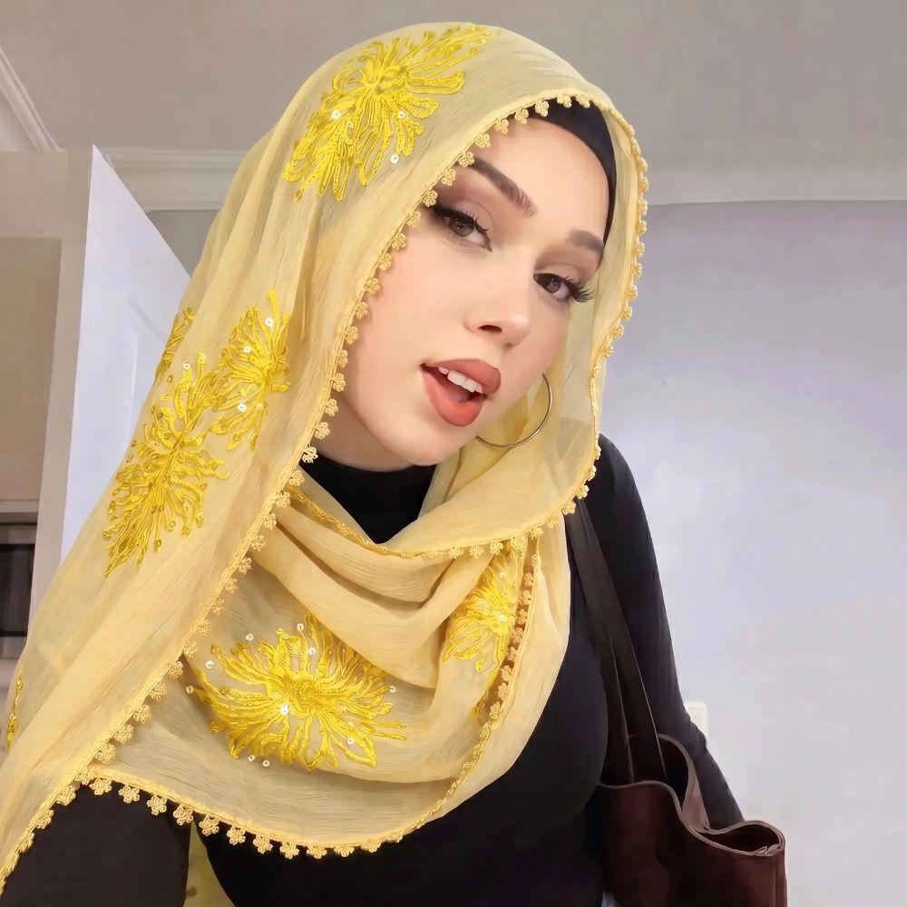 Full Cover Islamic Headscarf Solid Color Sequin Wraps Shawl Muslim Hijab Turban Cap Girls