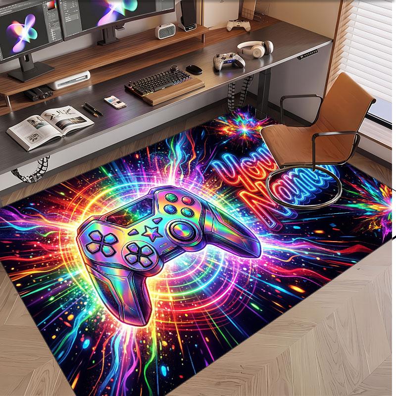 Neon Abstract Theme Soft Crystal Velvet Rug Custom Name & Text Print Non Slip Floor Rug for Bedroom Living Room