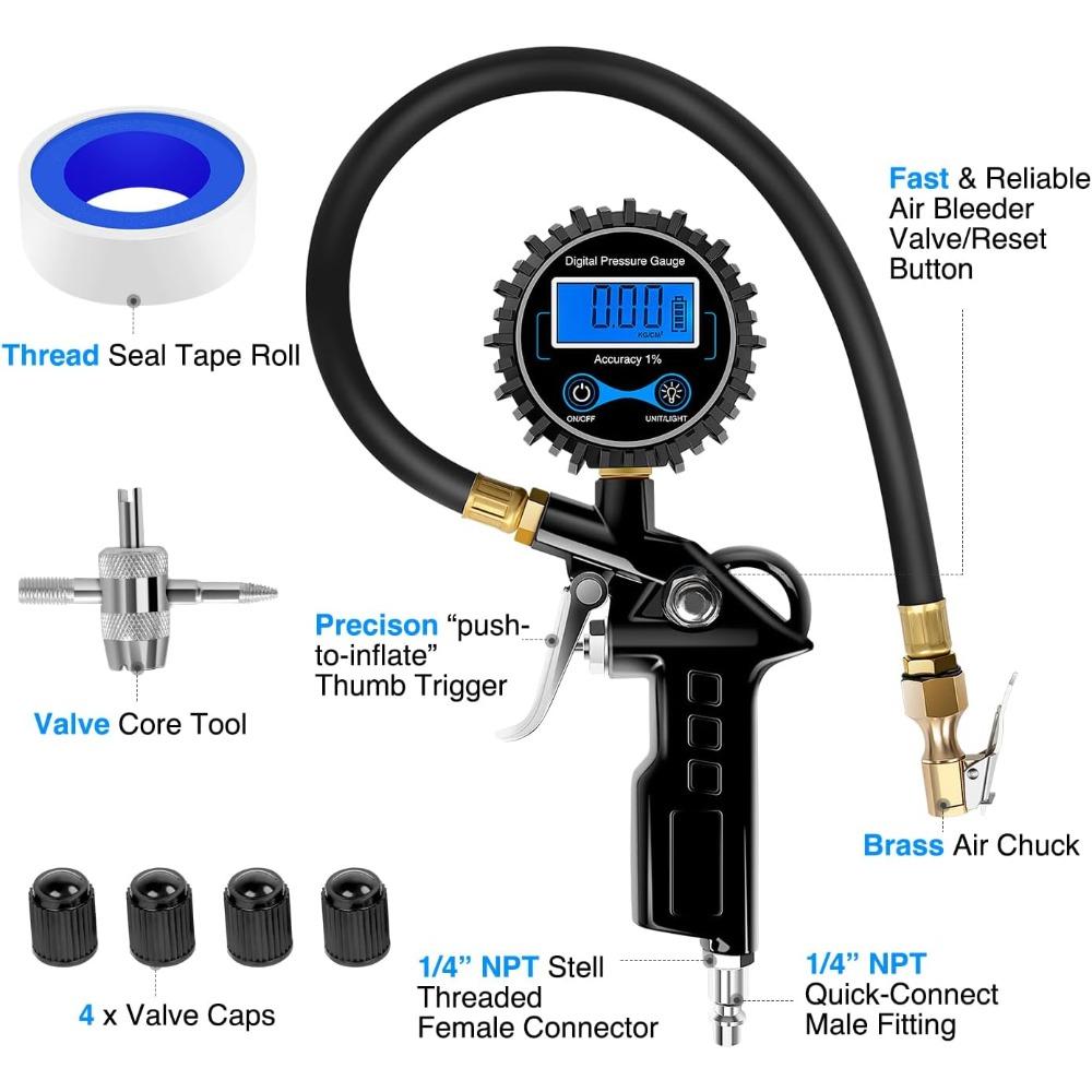 Nilight Digital Tire Inflator Pressure Gauge Pressure Monitoring Gauge Meter Tool Tires Manometer Inflation Inspection Parts Mass Air Flow 3