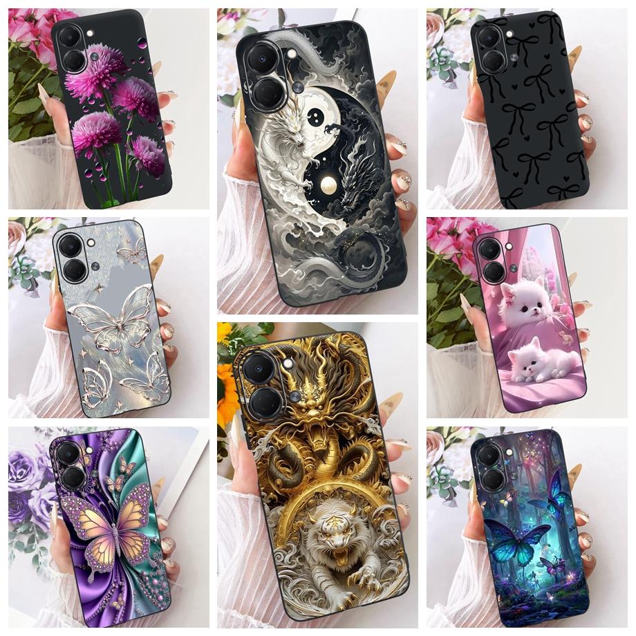 For Tecno Spark GO 3 KN3 Phone Case Soft Matte Silicone Cover Butterfly Dragon Cat Floral Design Bumper On Saprkgo GO3 Fundas