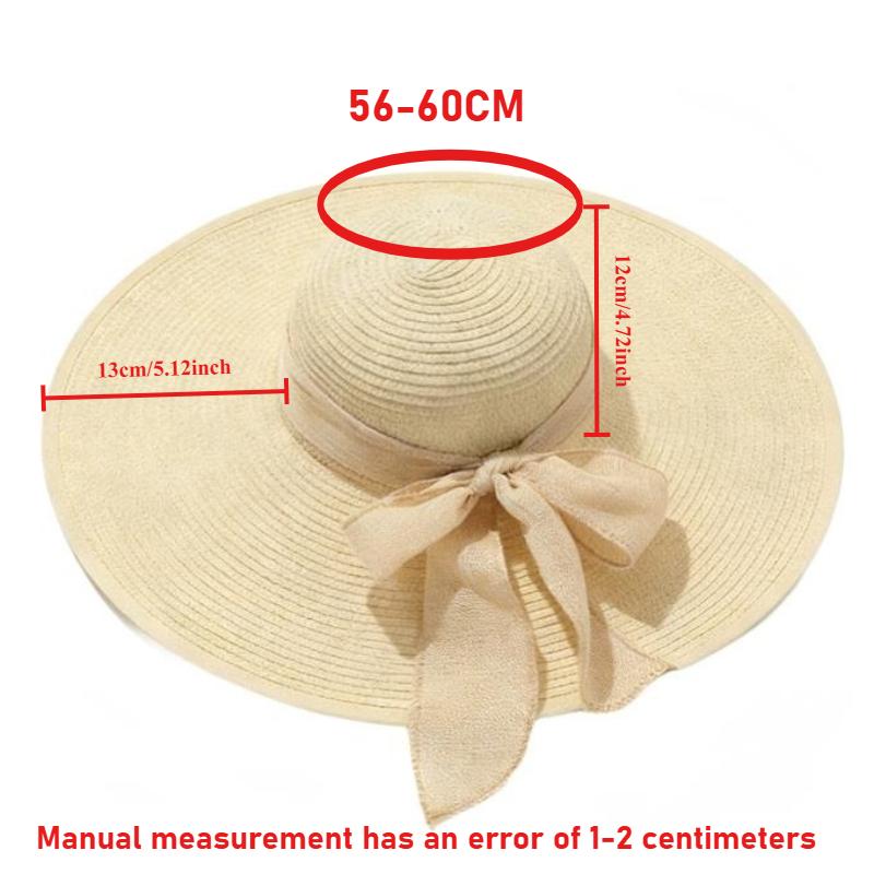 Cappello da Sole Estivo a Tesa Larga per la Spiaggia all'Aperto Moda Bordo Larga Pieghevole Cappello da Sole da Donna Colore Unito Decorazione Fiocco Cappello a Cilindro
