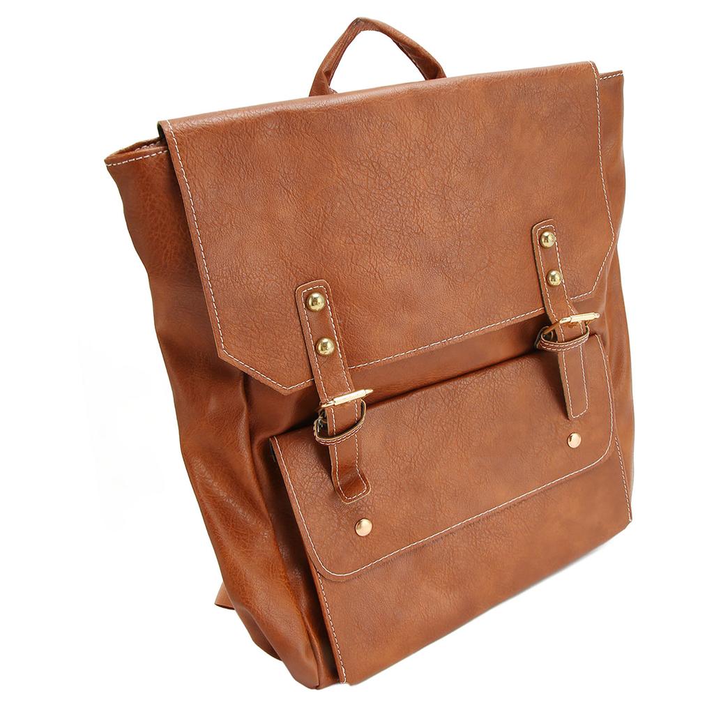 PU Leather Backpack Waterproof Large Capacity Stress Relief Soft Women Bookbag for Traveling Gym Light Brown Free Size