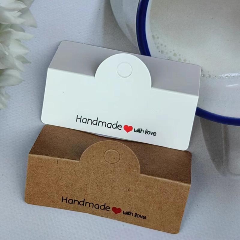 100pcs 8x6cm Bracelet Display Cards Handmade with Love Print Kraft Paper Card Hang Tags Cardboard Package for Jewelry