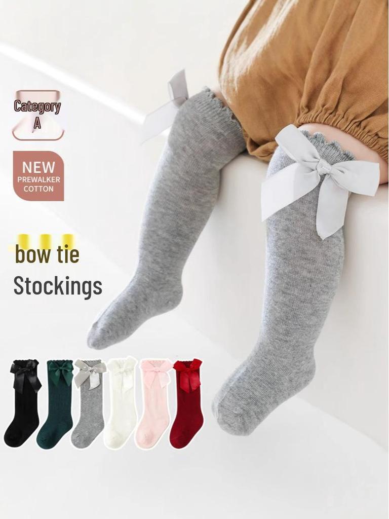 2026 Cotton Baby Princess Bow Socks - Spanish Style Long Cuff for Girls