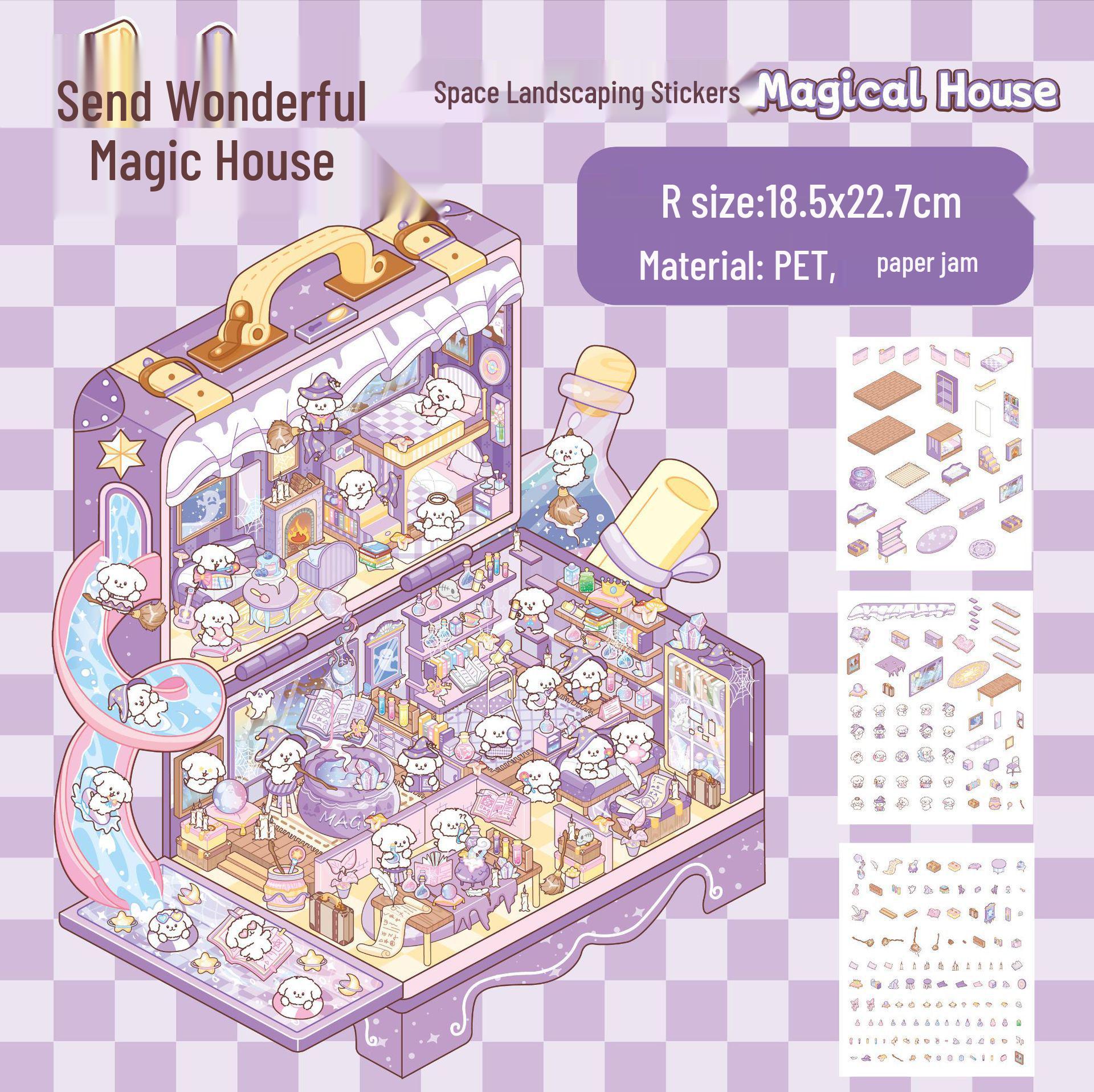 

3D Мультяшные Наклейки Космический Пейзаж: Большие готовые элементы пейзажа для ящика с игрушками 195*270mm, 3 Stickers + 1 Scene