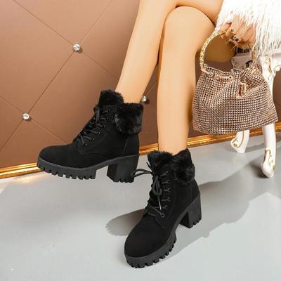 Warm Fluffy Fur Black Ankle Boots Women 2025 Winter Non Slip Thick Bottom Snow Boots Chunky Platform High Heel Shoes for Woman