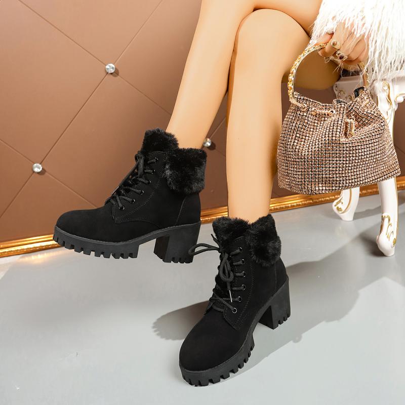Warm Fluffy Fur Black Ankle Boots Women 2025 Winter Non Slip Thick Bottom Snow Boots Chunky Platform High Heel Shoes for Woman