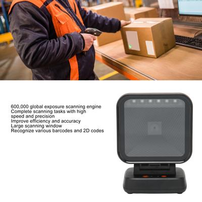 2D 1D QR Desktop Barcode Scanner Wired USB Large Scanning Window Adjustable Angle Barcode Scanner